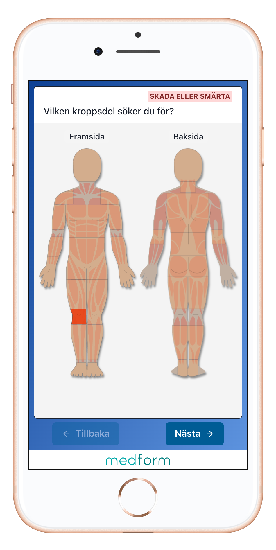 Mobilvy av Medform-formulär för kroppsdelar